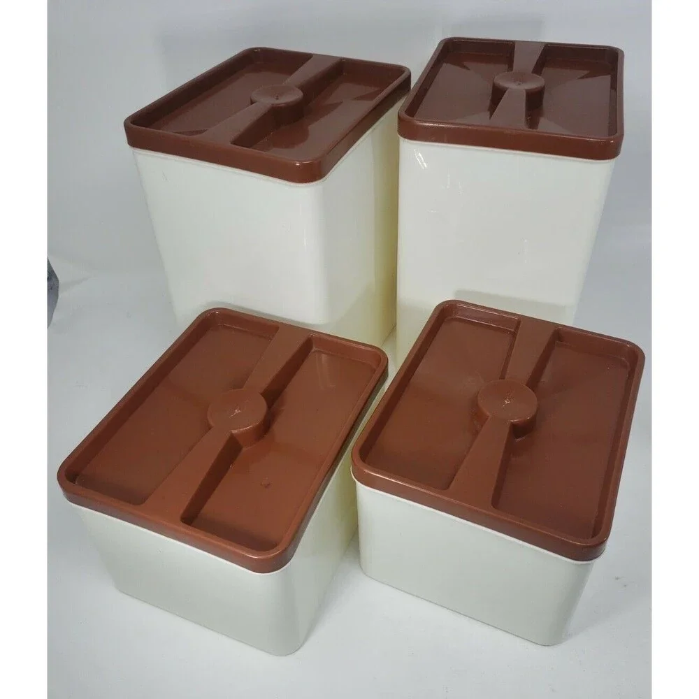 Poly Flex Republic Canister Set Vintage MCM Four Piece Brown 4 Lids Model 239